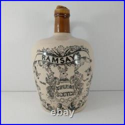 Antique Ramsay's Superior Scotch Whiskey A STONEWARE Crock Jug 1890s (DAMAGED)