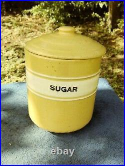 Antique Rare Yelloware Pottery Stoneware Kitchen 7 1/4 Sugar Canister As Is