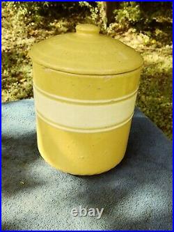 Antique Rare Yelloware Pottery Stoneware Kitchen 7 1/4 Sugar Canister As Is