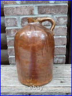 Antique Redware Stoneware Lead Glazed Whiskey Shoulder Crock Jug