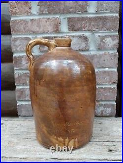 Antique Redware Stoneware Lead Glazed Whiskey Shoulder Crock Jug