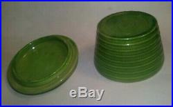 Antique Retro Vintage Lime Green Ring Ware Pottery Grease Jar +Lid RARE BAUER