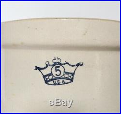 Antique Robinson Tall 5 Gallon USA. Stone Ware Pottery Crock Blue Crown