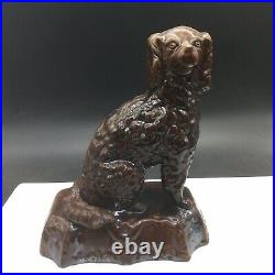 Antique Rockingham Bennington Brown Stoneware Spaniel Dog Figure Statue Figurine