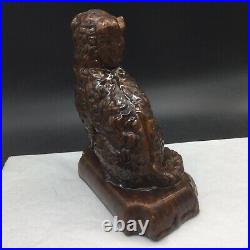 Antique Rockingham Bennington Brown Stoneware Spaniel Dog Figure Statue Figurine