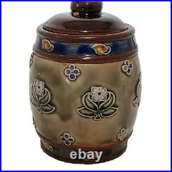Antique Royal Doulton Tobacco Jar Humidor Lid Pottery Stoneware England Flowers