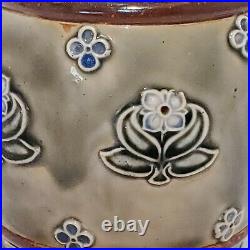 Antique Royal Doulton Tobacco Jar Humidor Lid Pottery Stoneware England Flowers