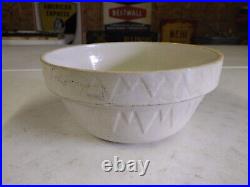 Antique Ruckel's Pottery Whitehall Stoneware 10.75 White Saw Tooth Large Bowl