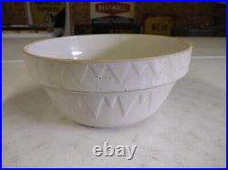 Antique Ruckel's Pottery Whitehall Stoneware 10.75 White Saw Tooth Large Bowl