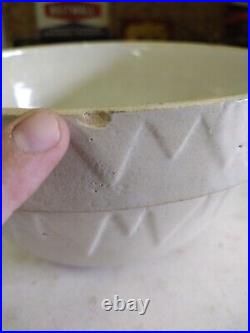 Antique Ruckel's Pottery Whitehall Stoneware 10.75 White Saw Tooth Large Bowl