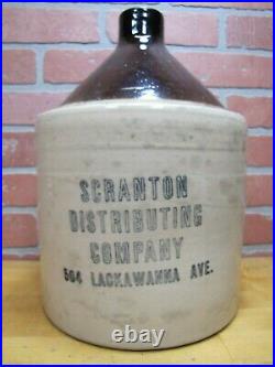Antique SCRANTON DISTRIBUTING CO LACKAWANAA AVE Stoneware Pottery LIQUOR JUG 2G