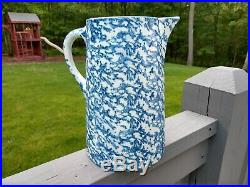 Antique SPONGEWARE PITCHER Spatterware BLUE WHITE Stoneware Pottery Salt Glaze