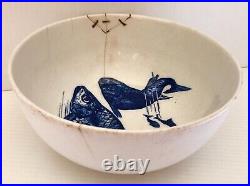 Antique STONEWARE BOWL blue KOI FISH design Tea Bowl circle mark Chinese Pottery