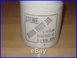 Antique STONE Mason Fruit Jar UNION Stoneware Co Red Wing, MINN. VGC No Top L@@K