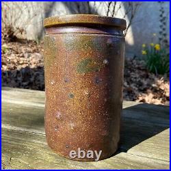 Antique STRASBURG VA Salt Glaze Stoneware Crock Jar Red & Gold plus Cobalt Swags