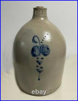 Antique S. B. Bosworth 2 gallon stoneware jug Hartford, CT 1880 Cobalt blue