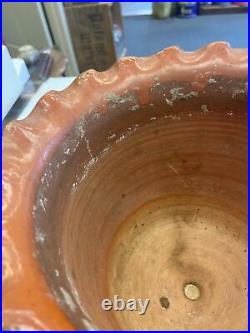 Antique S. E. Pennsylvania Scalloped Glazed Redware Flower Pot Stoneware Crock