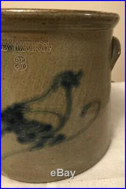 Antique S. L. Pewtress New Haven CT Salt Glazed Stoneware Crock withCobalt Bird