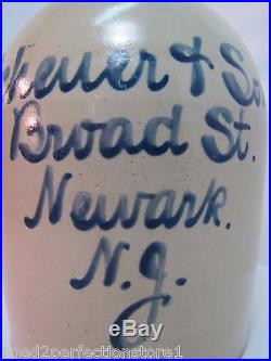 Antique S Scheuer & Sons Broad St Newark NJ Stoneware Script Jug 19c advertising