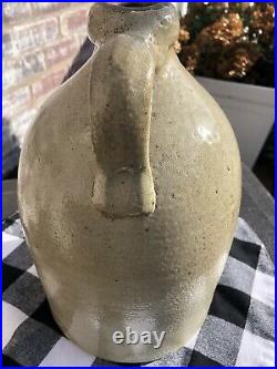 Antique SaltGlaze Stoneware 1 gal. NYC Merchant jug Blue Cobalt wash inscription