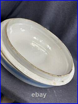 Antique Salt Glaze Blue & White Stoneware Crock Turkey Roaster withLid 14x10x 8