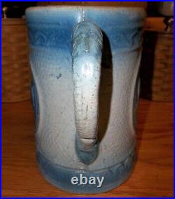 Antique Salt Glaze Pitcher Blue & White Stoneware Grazing Cow Original 1800s 8T