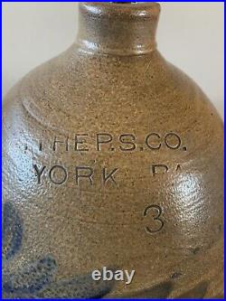 Antique Salt Glaze Stoneware 3 Gal Whiskey Jug Cobalt Decorated York PA