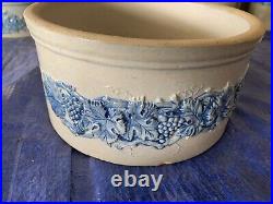 Antique Salt Glaze Stoneware Blue Flowers 8 Crock M. Friedman San Francisco