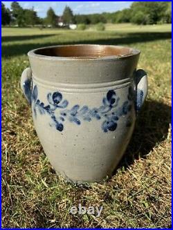 Antique Salt Glaze Stoneware Ovoid Crock Cobalt Decorated Remmey Philadelphia