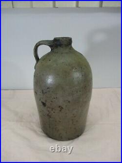 Antique Salt Glaze Stoneware Pottery Crock Jug with Cobalt Floral Pattern 1 Gallon