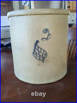 Antique Salt Glazed 2 Gallon Cobalt Leaf Stoneware Crock