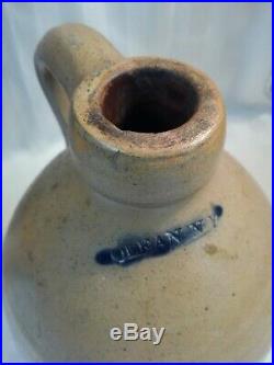 Antique Salt Glazed Clay Stoneware Pottery Jug Crock Olean NY Blue Cobalt