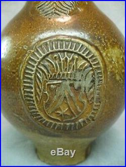 Antique Salt Glazed Stoneware Bellarmine Jug Circa 1650 Crown Over Shield
