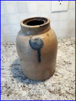 Antique Salt Glazed Stoneware Blue Cobalt Decorated Canning Jar Exc
