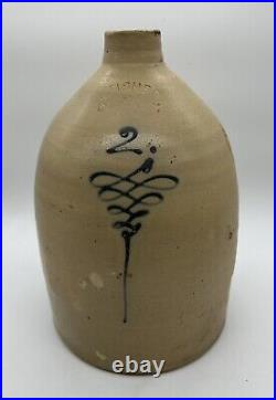 Antique Salt Glazed Stoneware J Fisher Lyons NY Beehive Whiskey Crock Jug