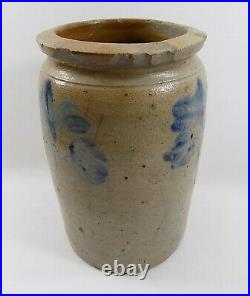 Antique Salt Glazed Stoneware Jar Brushed Cobalt Flowers
