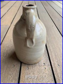 Antique Salt Glazed Stoneware Jug Taupe Beige Gray withtinge of Orange Rust Color