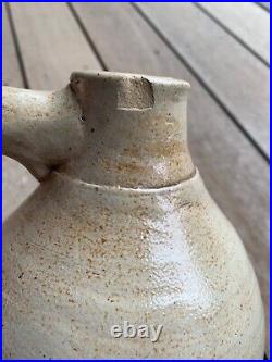 Antique Salt Glazed Stoneware Jug Taupe Beige Gray withtinge of Orange Rust Color