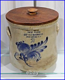 Antique Salt Glazed Stoneware N. Y STONEWARE CO FT. EDWARD NY #2 Crock