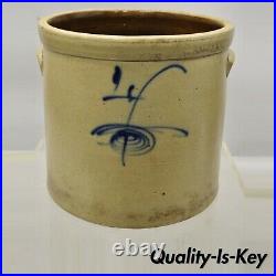 Antique Salt Glazed Stoneware Pottery Large 12 Crock Pot with Cobalt Blue Design