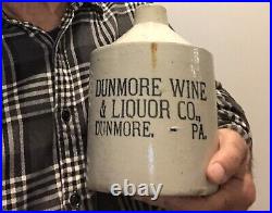 Antique Salt Glazed Stoneware Whiskey Jug Dunmore PA Pennsylvania Excellent
