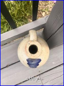 Antique Salt Glazed Stoneware jug with cobalt blue decoration