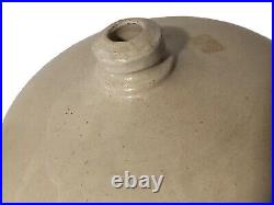 Antique Salt Glazed Stonewear Whiskey Canteen Jug Primitive Unique Short Wide