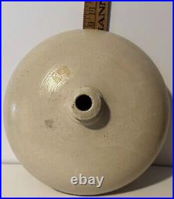 Antique Salt Glazed Stonewear Whiskey Canteen Jug Primitive Unique Short Wide