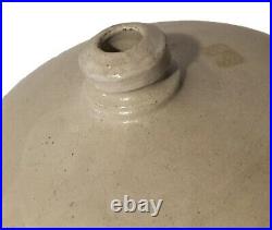 Antique Salt Glazed Stonewear Whiskey Canteen Jug Primitive Unique Short Wide