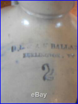 Antique Salt-glazed stoneware jug, Ballard, Burlington, Vermont. 2 gallon