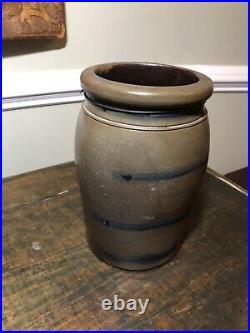 Antique Saltglaze Stoneware Crock Cobalt Decorated Western PA Four Stripes