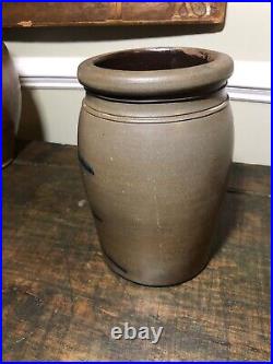 Antique Saltglaze Stoneware Crock Cobalt Decorated Western PA Four Stripes