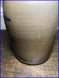 Antique Saltglaze Stoneware Crock Cobalt Decorated Western PA Four Stripes