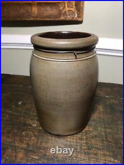 Antique Saltglaze Stoneware Crock Cobalt Decorated Western PA Four Stripes